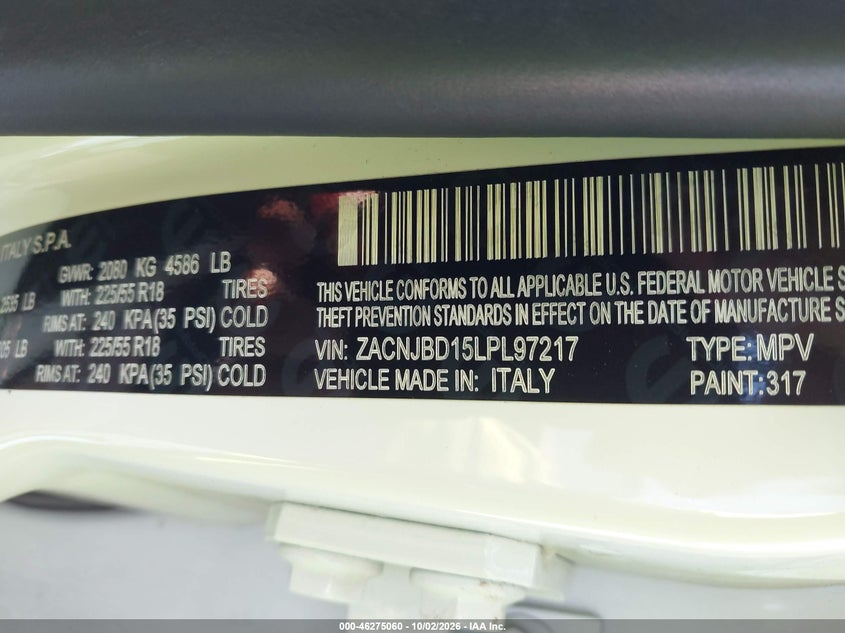 JEEP RENEGADE 2020 VIN ZACNJBD15LPL97217