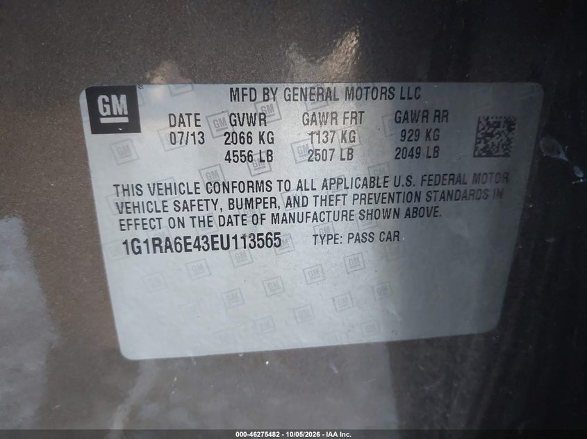 CHEVROLET VOLT 2014 VIN 1G1RA6E43EU113565