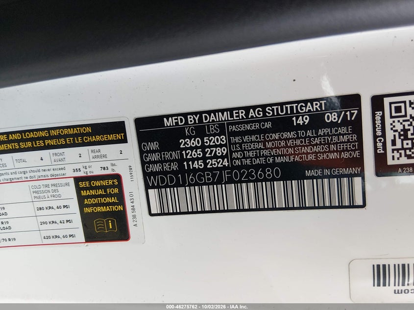 MERCEDES-BENZ E 400 2018 VIN WDD1J6GB7JF023680