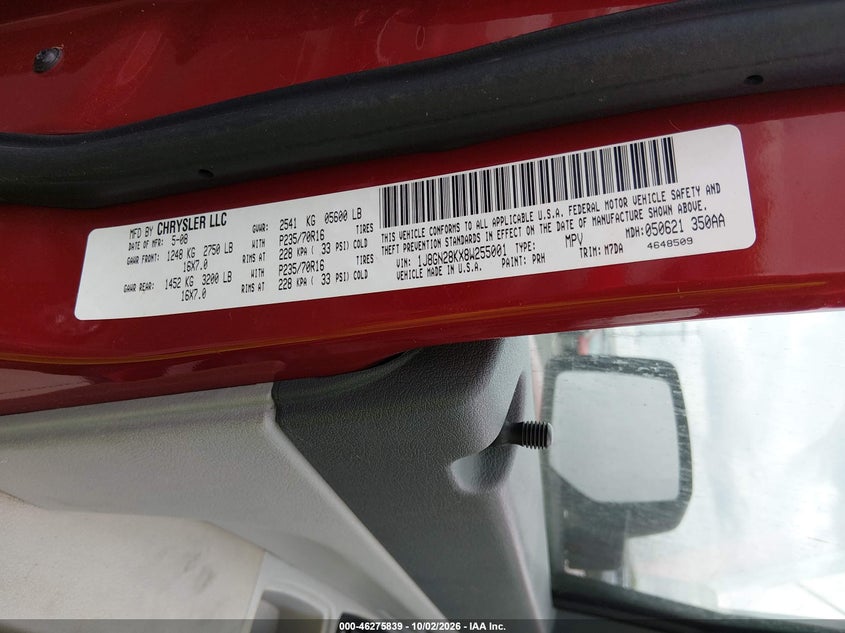 JEEP LIBERTY 2008 VIN 1J8GN28KX8W255001