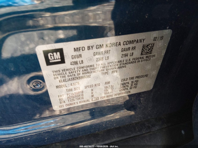 BUICK ENCORE 2019 VIN KL4CJASB2KB869392