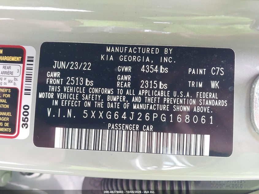 KIA K5 2023 VIN 5XXG64J26PG168061