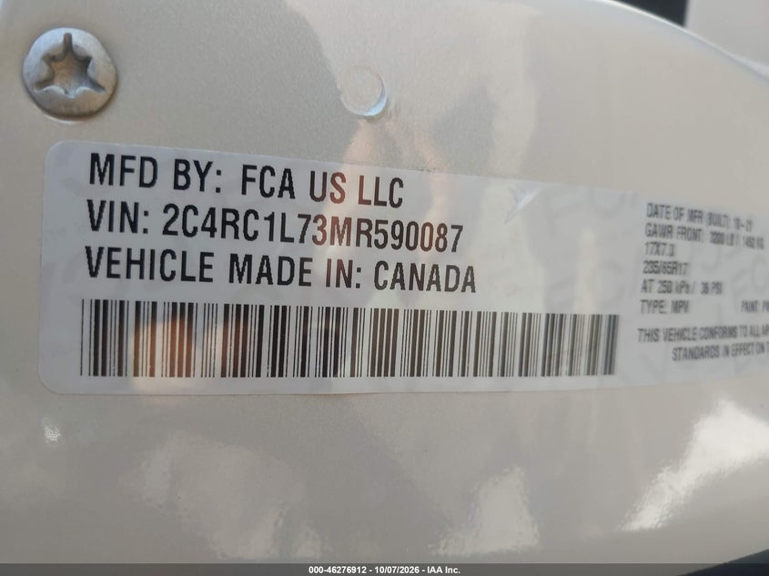 CHRYSLER PACIFICA HYBRID 2021 VIN 2C4RC1L73MR590087