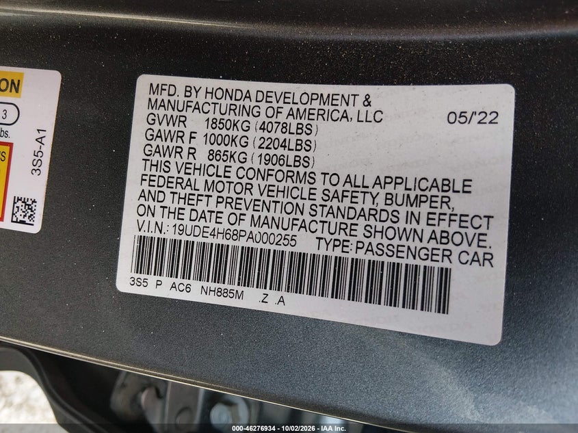 ACURA INTEGRA 2023 VIN 19UDE4H68PA000255