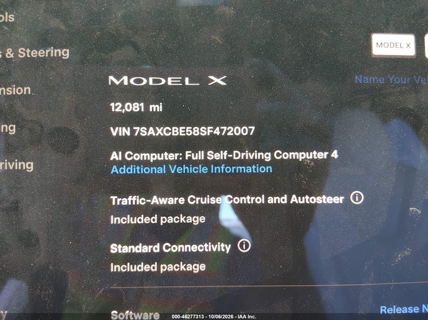 TESLA MODEL X 2025 VIN 7SAXCBE58SF472007
