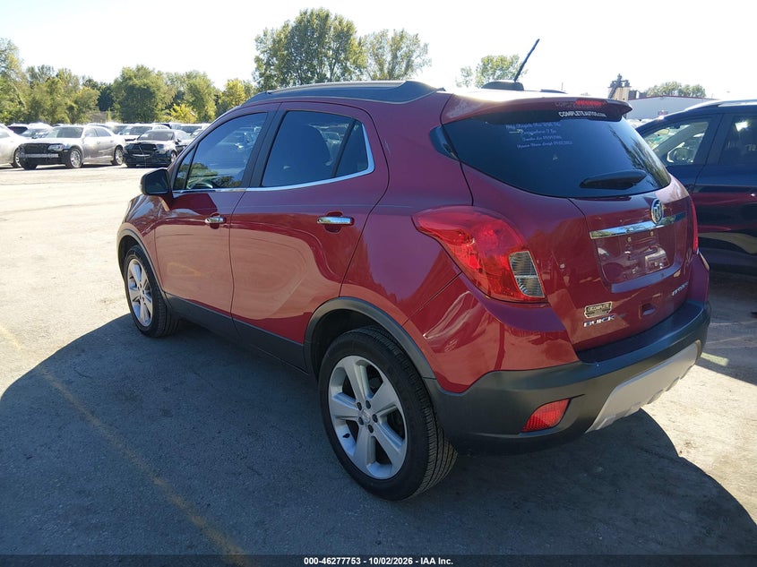 Vin: kl4cjcsb2fb099857, lot: 46777899, buick encore leather 20153