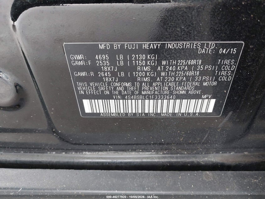 2015 SUBARU OUTBACK 2.5I LIMITED · Photo 9