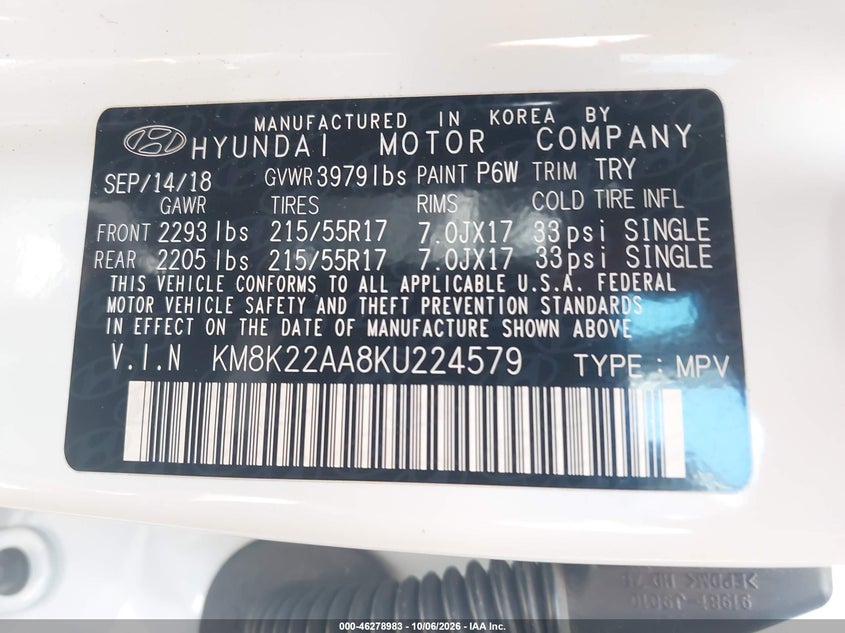 HYUNDAI KONA 2019 VIN KM8K22AA8KU224579