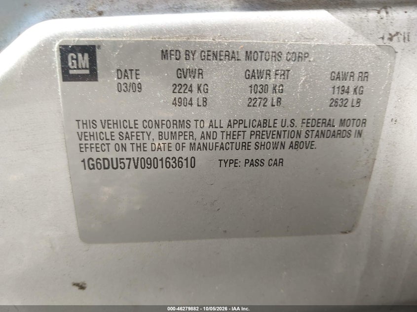 CADILLAC CTS 2009 VIN 1G6DU57V090163610