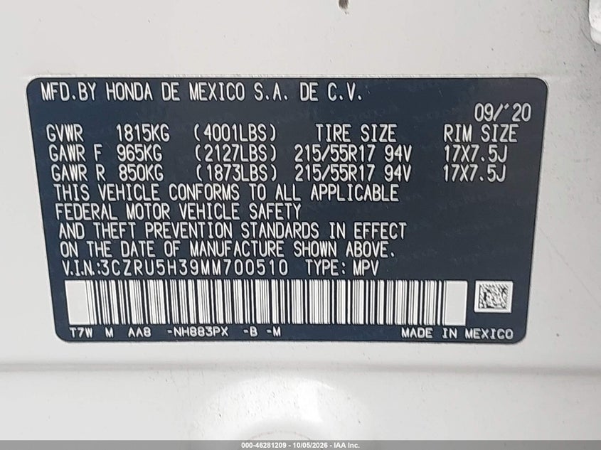 2021 HONDA HR-V 2WD LX · Фото 9