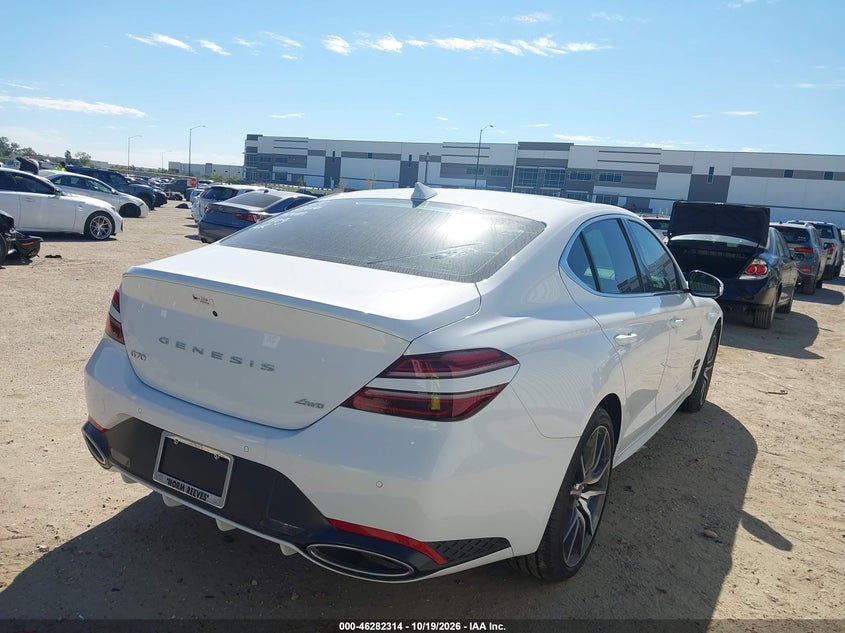 Vin: kmtg34sc5tu159485, lot: 46782460, genesis g70 2.5t awd prestige 20264