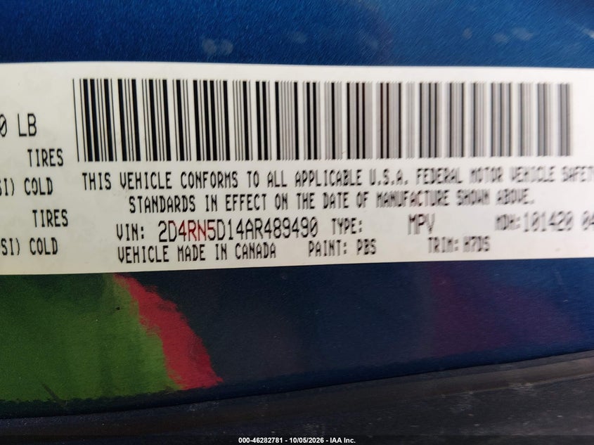 DODGE GRAND CARAVAN 2010 VIN 2D4RN5D14AR489490