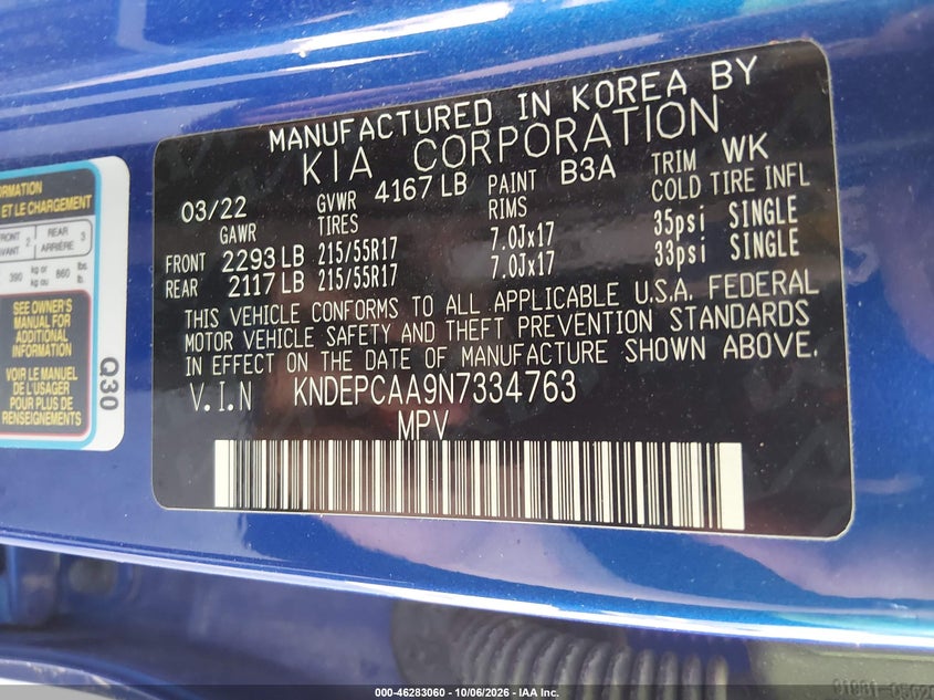 KIA SELTOS 2022 VIN KNDEPCAA9N7334763
