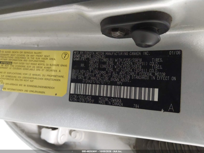 LEXUS RX 330 2006 VIN 2T2HA31U16C107717