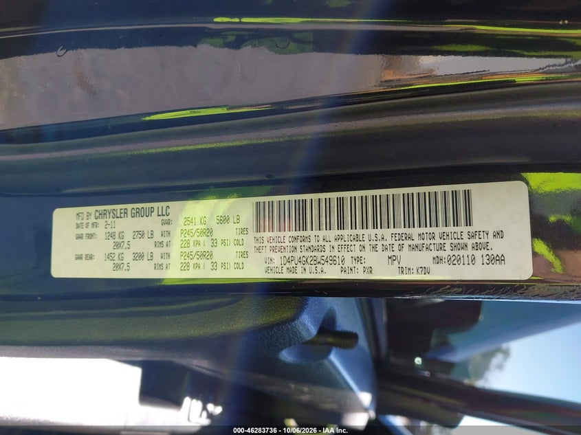 DODGE NITRO 2011 VIN 1D4PU4GK2BW549610