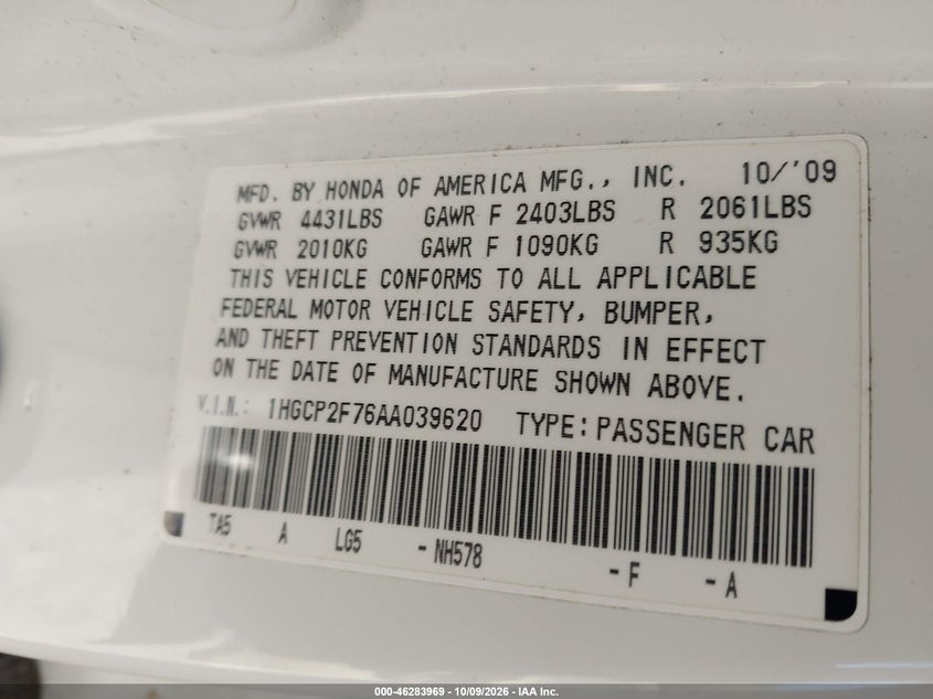 2010 HONDA ACCORD 2.4 EX · Фото 9