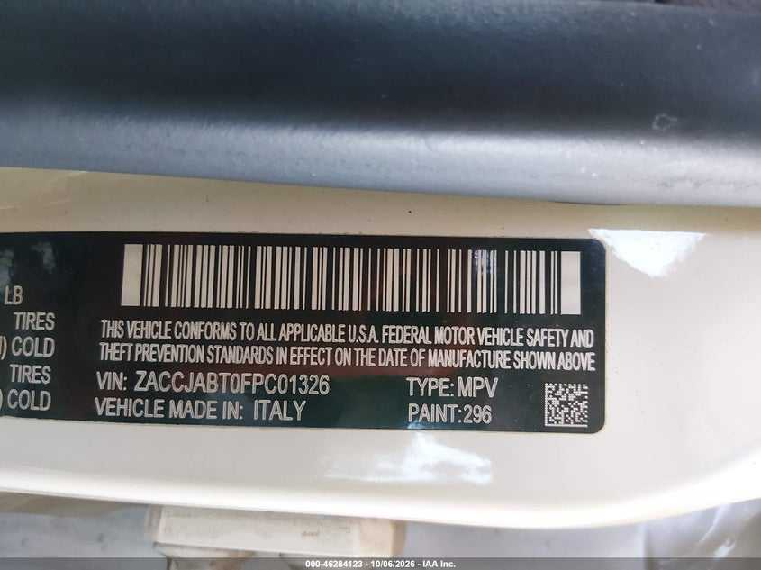 JEEP RENEGADE 2015 VIN ZACCJABT0FPC01326