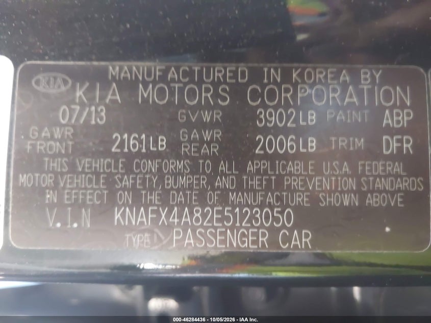 KIA FORTE 2014 VIN KNAFX4A82E5123050