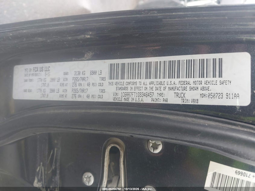 RAM 1500 2016 VIN 1C6RR7FT1GS346457
