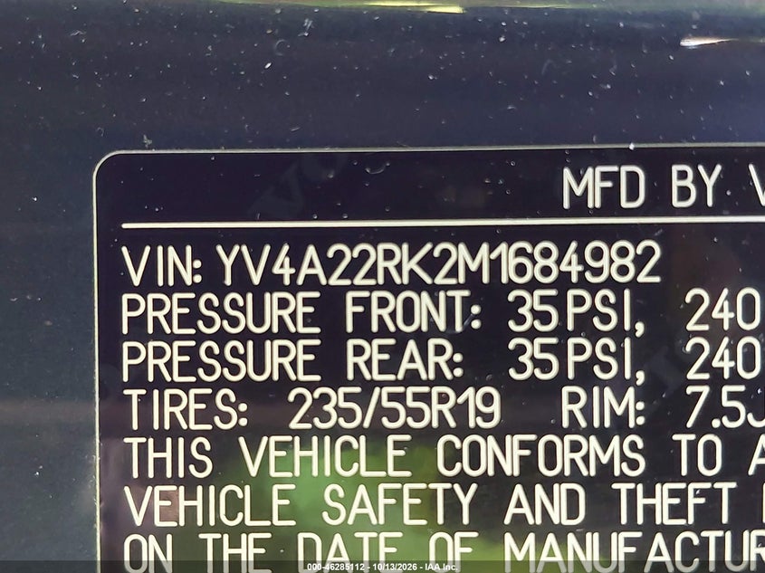 VOLVO XC60 2021 VIN YV4A22RK2M1684982
