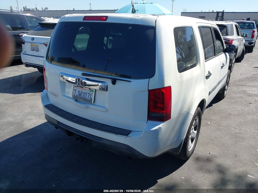 Vin: 5fnyf3h26fb013452, lot: 46786285, honda pilot lx 20154