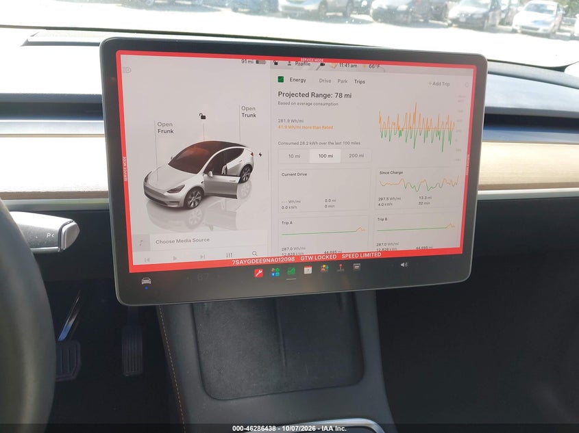TESLA MODEL Y 2022 VIN 7SAYGDEE9NA012098