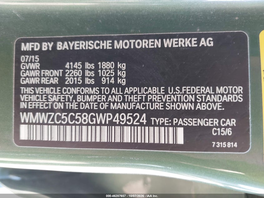 MINI COUNTRYMAN 2016 VIN WMWZC5C58GWP49524