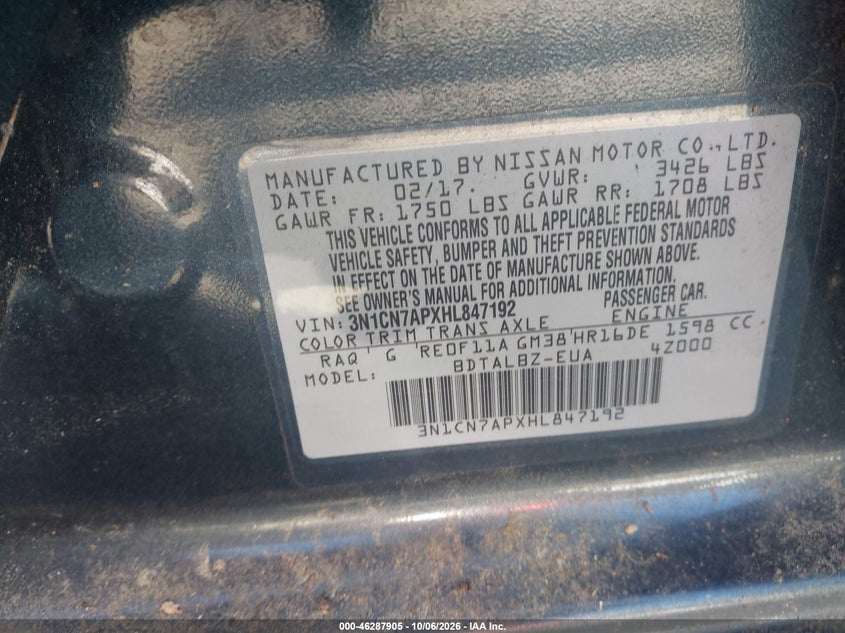 2017 NISSAN VERSA 1.6 SV · Фото 9