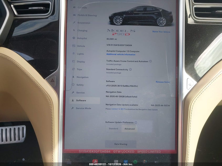 TESLA MODEL S 2016 VIN 5YJSA1E43GF134584