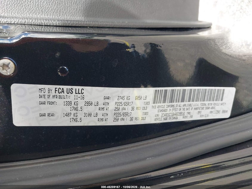 DODGE GRAND CARAVAN 2017 VIN 2C4RDGCG8HR639516