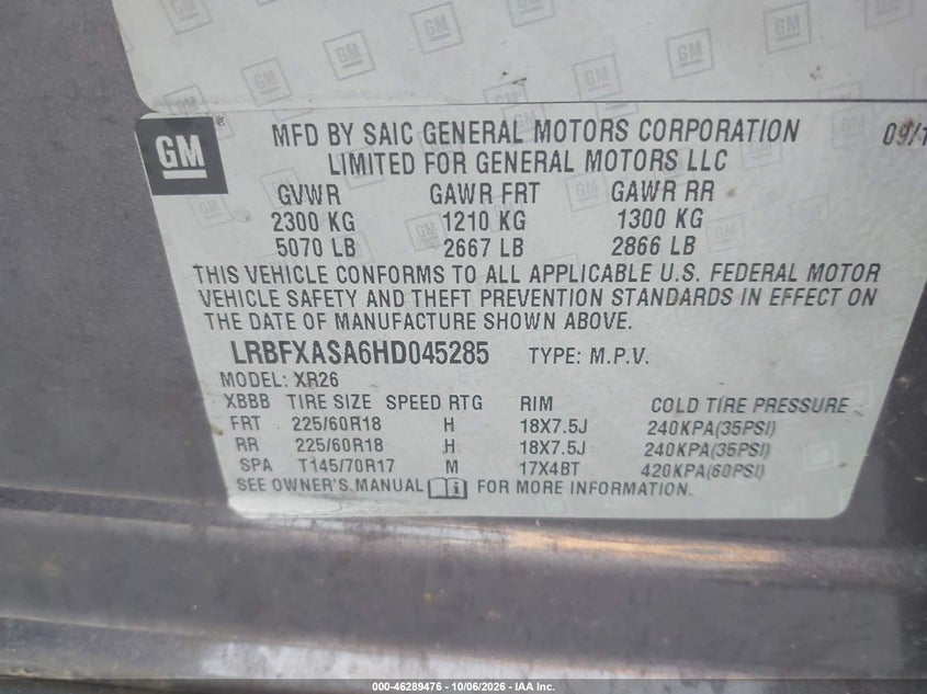 BUICK ENVISION 2017 VIN LRBFXASA6HD045285