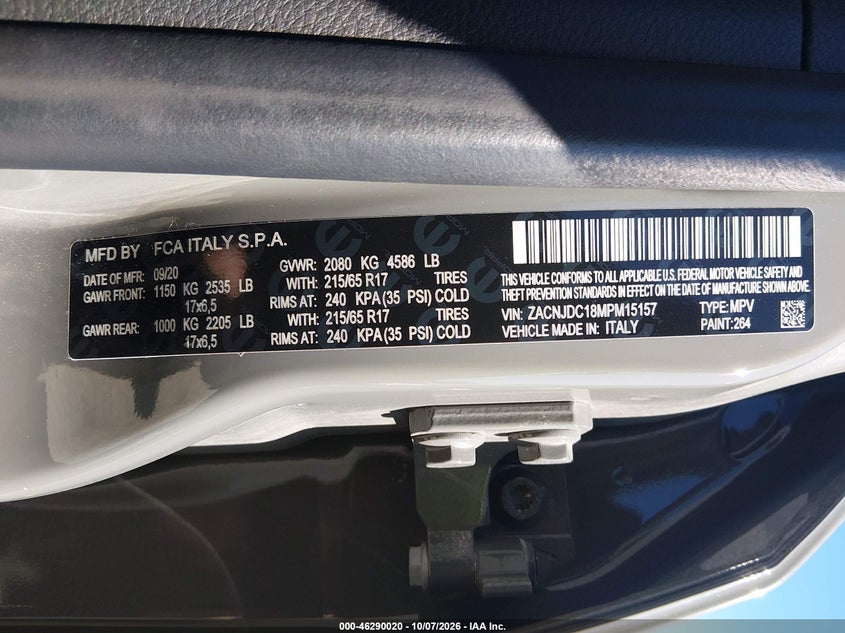 JEEP RENEGADE 2021 VIN ZACNJDC18MPM15157
