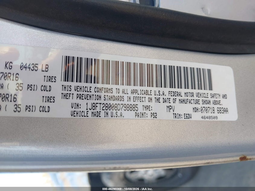 JEEP PATRIOT 2008 VIN 1J8FT28008D798885