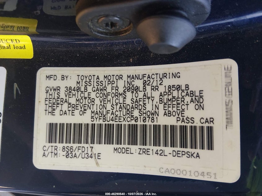 2012 TOYOTA COROLLA S · Фото 9