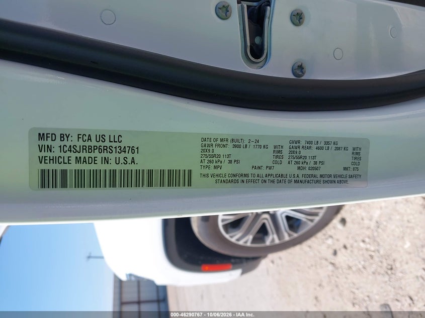 JEEP WAGONEER L 2024 VIN 1C4SJRBP6RS134761