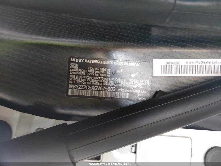 BMW I8 2016 VIN WBY2Z2C5XGV675903