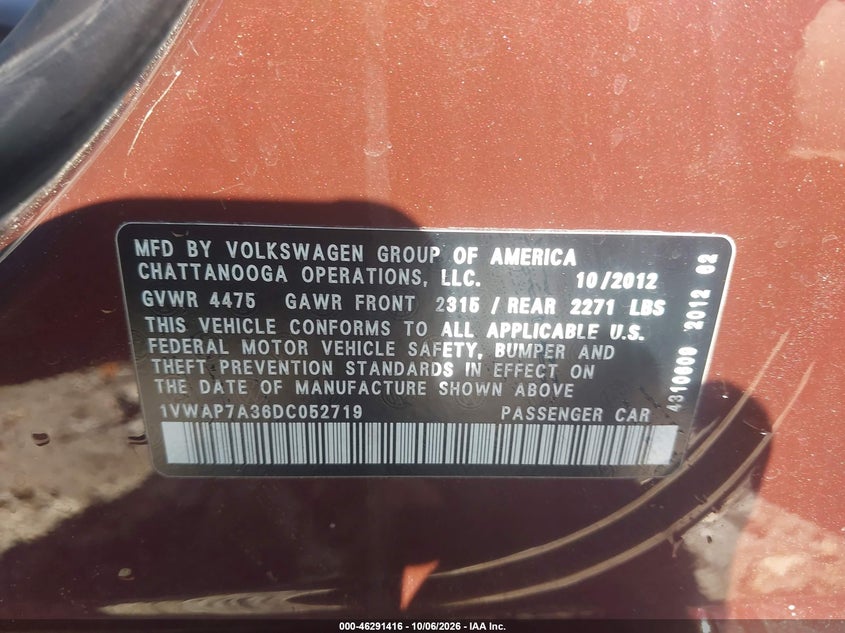 2013 VOLKSWAGEN PASSAT 2.5L S · Photo 9