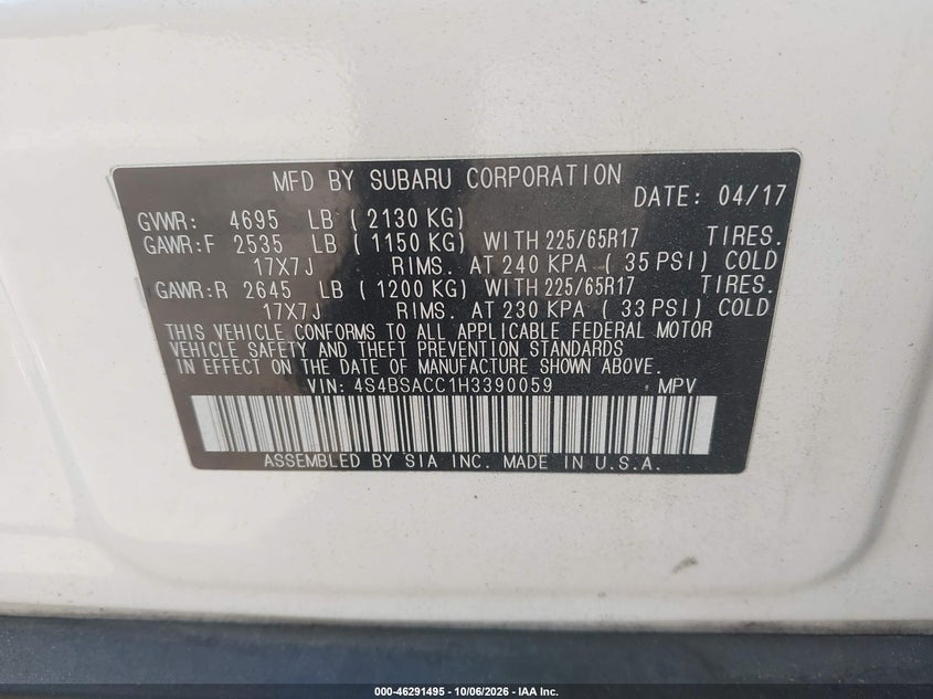 2017 SUBARU OUTBACK 2.5I PREMIUM · Фото 9