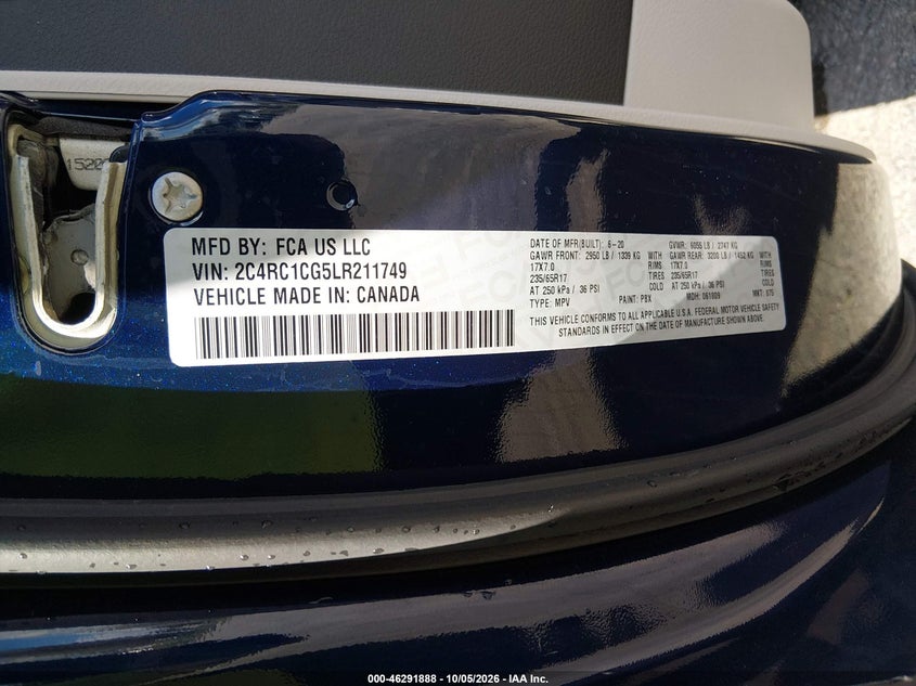 CHRYSLER VOYAGER 2020 VIN 2C4RC1CG5LR211749