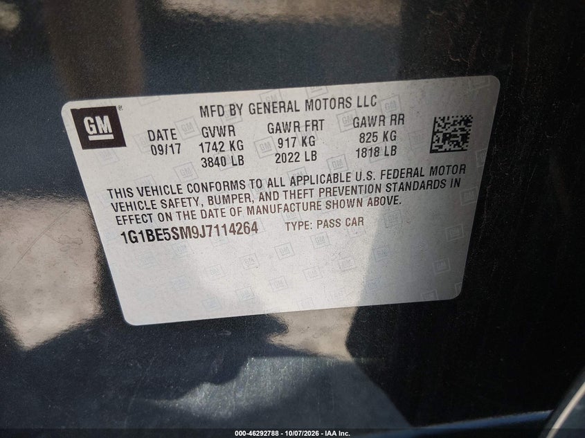 CHEVROLET CRUZE 2018 VIN 1G1BE5SM9J7114264