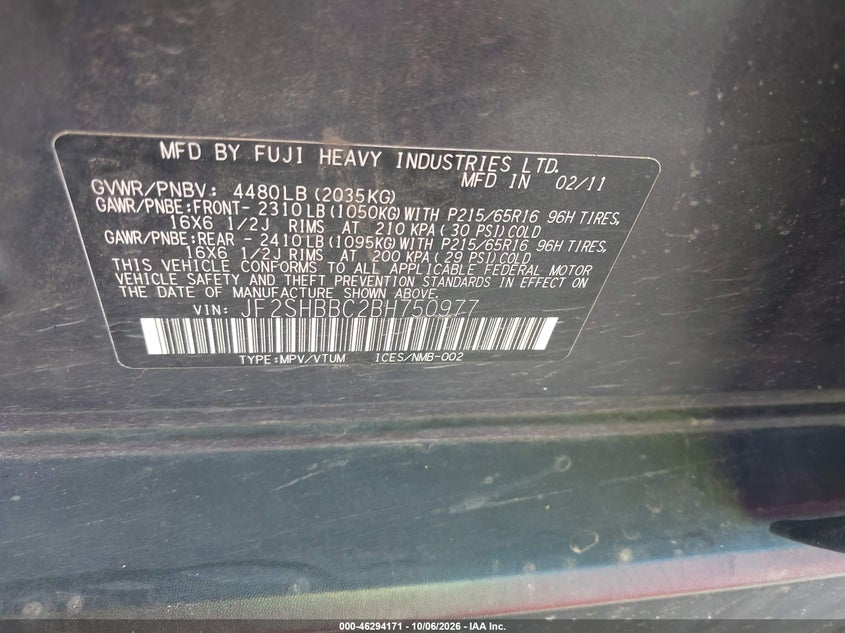 2011 SUBARU FORESTER 2.5X · Фото 9