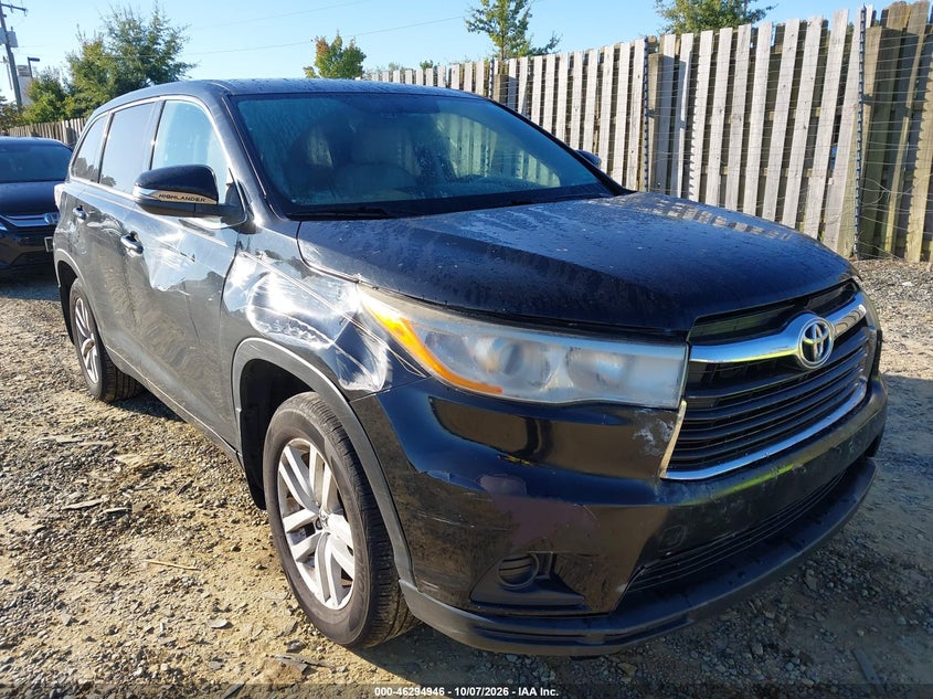 Vin: 5tdbkrfh1fs101624, lot: 46795109, toyota highlander le v6 20151