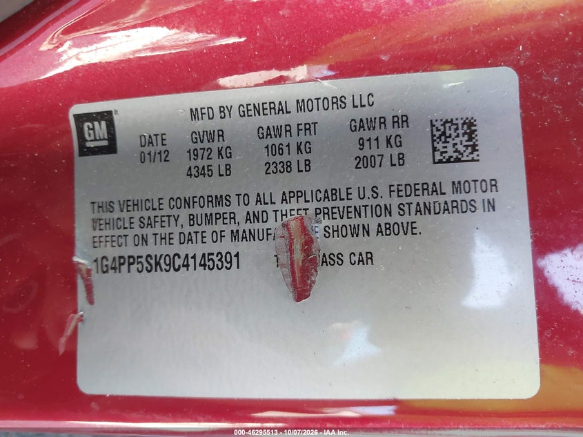 BUICK VERANO 2012 VIN 1G4PP5SK9C4145391