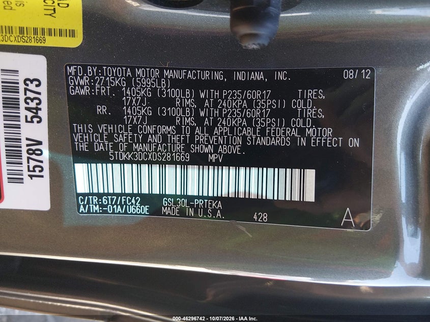2013 TOYOTA SIENNA LE V6 8 PASSENGER · Фото 9