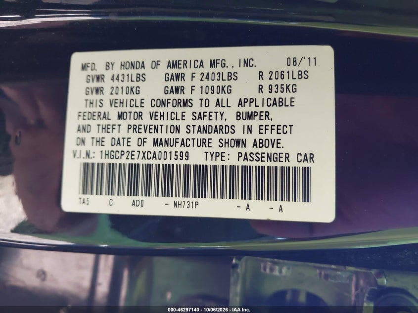 2012 HONDA ACCORD 2.4 EX · Фото 9