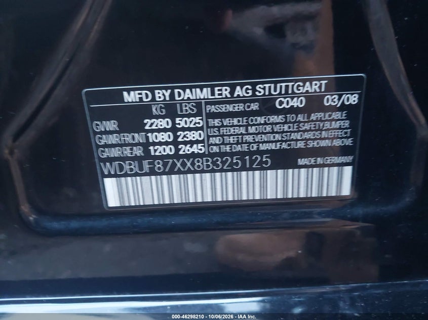 MERCEDES-BENZ E 350 2008 VIN WDBUF87XX8B325125