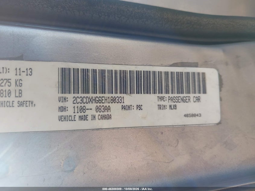 DODGE CHARGER 2014 VIN 2C3CDXHG6EH180331