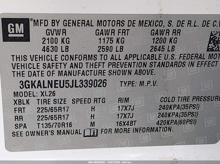 GMC TERRAIN 2018 VIN 3GKALNEU5JL339026