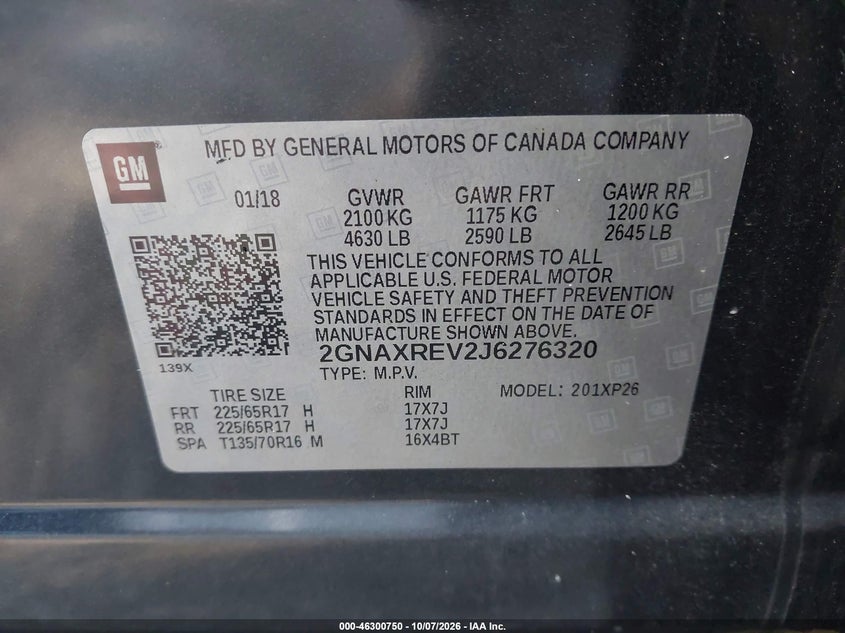 CHEVROLET EQUINOX 2018 VIN 2GNAXREV2J6276320
