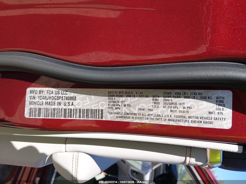 JEEP GRAND CHEROKEE 2023 VIN 1C4RJHDG8P8740868